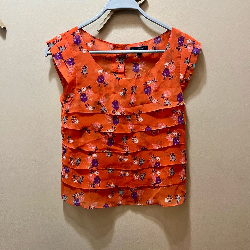 American Eagle Orange Ruffle Top Size XS